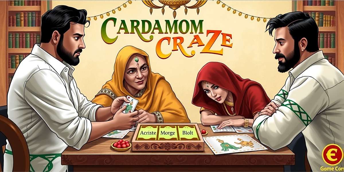 Cardamom Craze strategy guide illustration showing players planning moves with cardamom cards and Indian traditional gaming elements